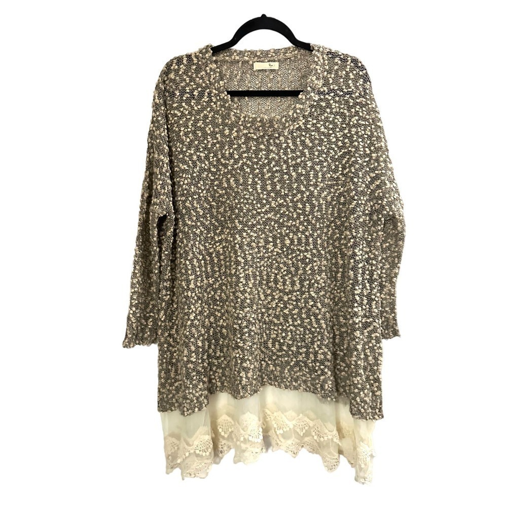 RYU Lagenlook Boho Lace Hem Sweater Dress Tunic